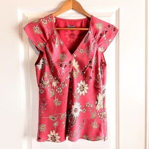 Ann Taylor Petites Pink Floral Silk Cap Sleeve Top